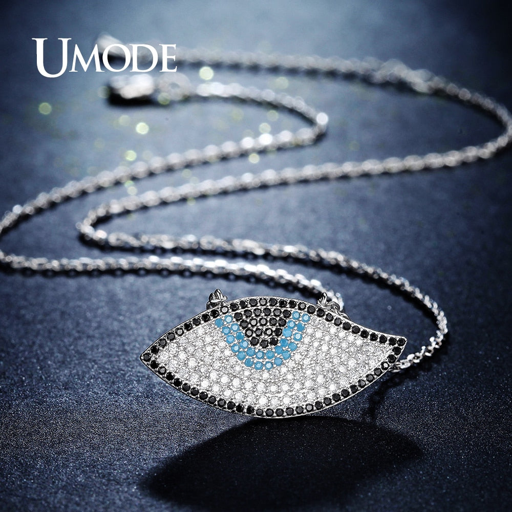 UMODE New Long Link Chain Blue Eye Necklaces & Pendants for Women Colar Jewelry Accessories Kolye Bijoux Femme Lady Gifts UN0237