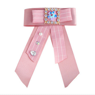 Load image into Gallery viewer, Ladies Bow Brooch Rhinestone Pin Diamond Necktie Garment Accessories