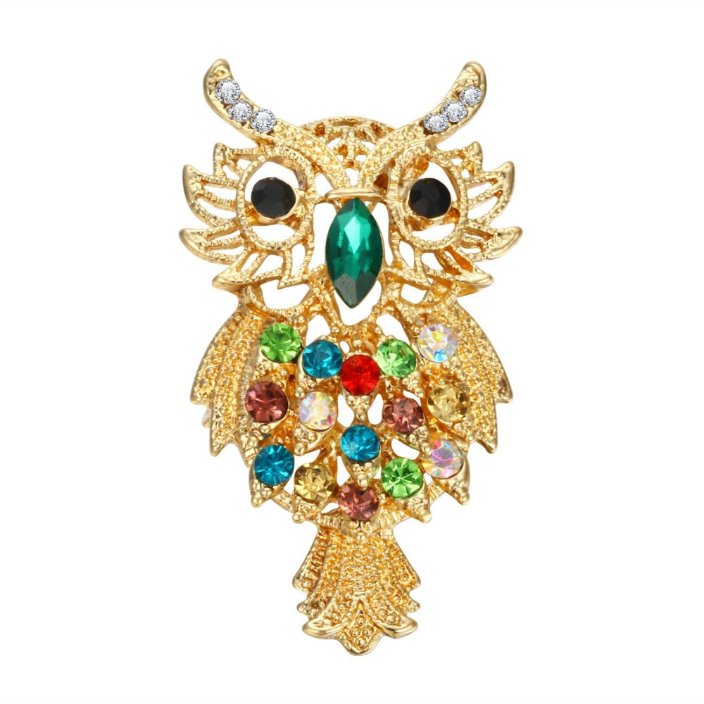 Colorful Rhinestone Owl Brooch Animal Brooches for Women Korea Fashion Accessories Factory Direct Wholesale Brooch Pins Ladies