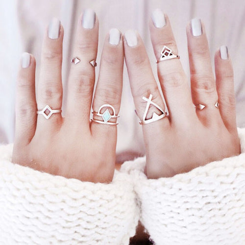 6 PCs NEW Ladies Diamante Ring Sets Simple Knuckle Ring Alloy Pinkie Ring Index Finger Ring Tail Ring Hand Accessories