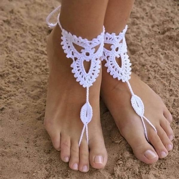 Sexy Lady&#39;s Boho fashion Accessories Barefoot Anklet Crochet Cotton Ankle Chain